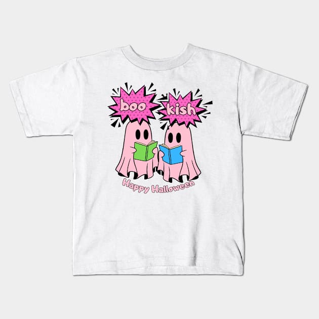 Pink Ghost bookish Kids T-Shirt by CyberFather